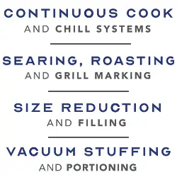 Continuous Cook and Chill systems; Searing, Roasting and Grill Marketing; Size Reduction and Filling; Vacuum Stuffing and Portioning categories